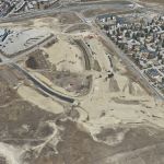 The alignment of Grey Eagle Boulevard (formerly Tsuut'ina Parkway) and Grey Eagle Drive near the intersection of 37 Street and Glenmore Trail (looking north)
