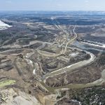 The Elbow River Crossing, river realignment activities and the alignment of the SWCRR down the west side of Calgary (looking south)