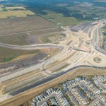 The new detour and bridge construction at Fish Creek Boulevard connecting to 37 Street (looking northwest)
