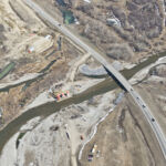 Bridge construction for the new westbound lanes of Highway 8 (looking east)