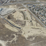 The alignment of Grey Eagle Boulevard (formerly Tsuut'ina Parkway) and Grey Eagle Drive near the intersection of 37 Street and Glenmore Trail (looking north)