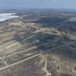 The SWCRR alignment for 90 Avenue, Southland drive and the north-south mainline (looking east)