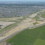 Earthworks for new lanes and bridge construction in the median of Highway 22X (looking east)