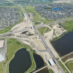 Bridges showing the future alignment of new westbound lanes of the SWCRR (looking east)