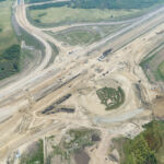 Preparing the bridge at 90 Avenue to receive girders (looking east)