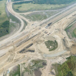 Preparing the bridge at 90 Avenue to receive girders (looking east)