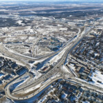 Construction on the foundation for the new bridge at Glenmore Trail and 37 Street (looking southwest)