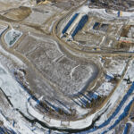 One of two large stormwater ponds taking shape near the Elbow River crossing (looking east)