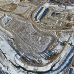 One of two large stormwater ponds taking shape near the Elbow River crossing (looking east)