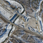 The new bridge and culvert where Highway 8 crossing the Elbow River (looking northwest)