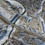 The new bridge and culvert where Highway 8 crossing the Elbow River (looking northwest)