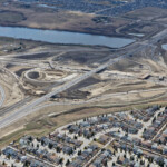 Bridges at various stages of completion at the Macleod Trail interchange (looking southwest)