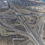 Bridges under construction and earthworks at the Macleod Trail interchange (looking north)