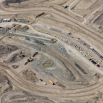 Three bridges and retaining walls under construction in the Anderson Road interchange (looking northwest)