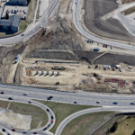 Foundation construction underway for the new bridge at Glenmore Trail and 37 Street (looking south)