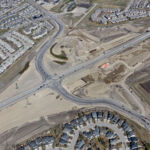 The alignment of the new bridge at Highway 8 and 69 Street (looking northeast)