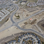 The alignment of the new bridge at Highway 8 and 69 Street (looking northeast)