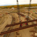 Girder erection for future Anderson Road Interchange looking West